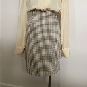 VTG Cream Linen Blend Checkered Pencil Skirt
